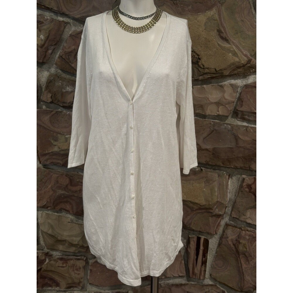 linen J. JILL white linen open cardigan sweater Women's M delicate‎ EUC